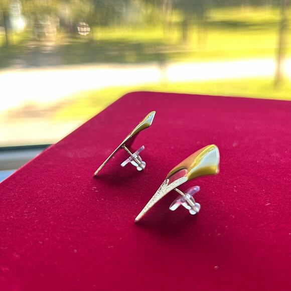 Vintage Modernist Gold and Yellow Enamel Fan Sculptural Statement Earrings - Picture 12 of 16